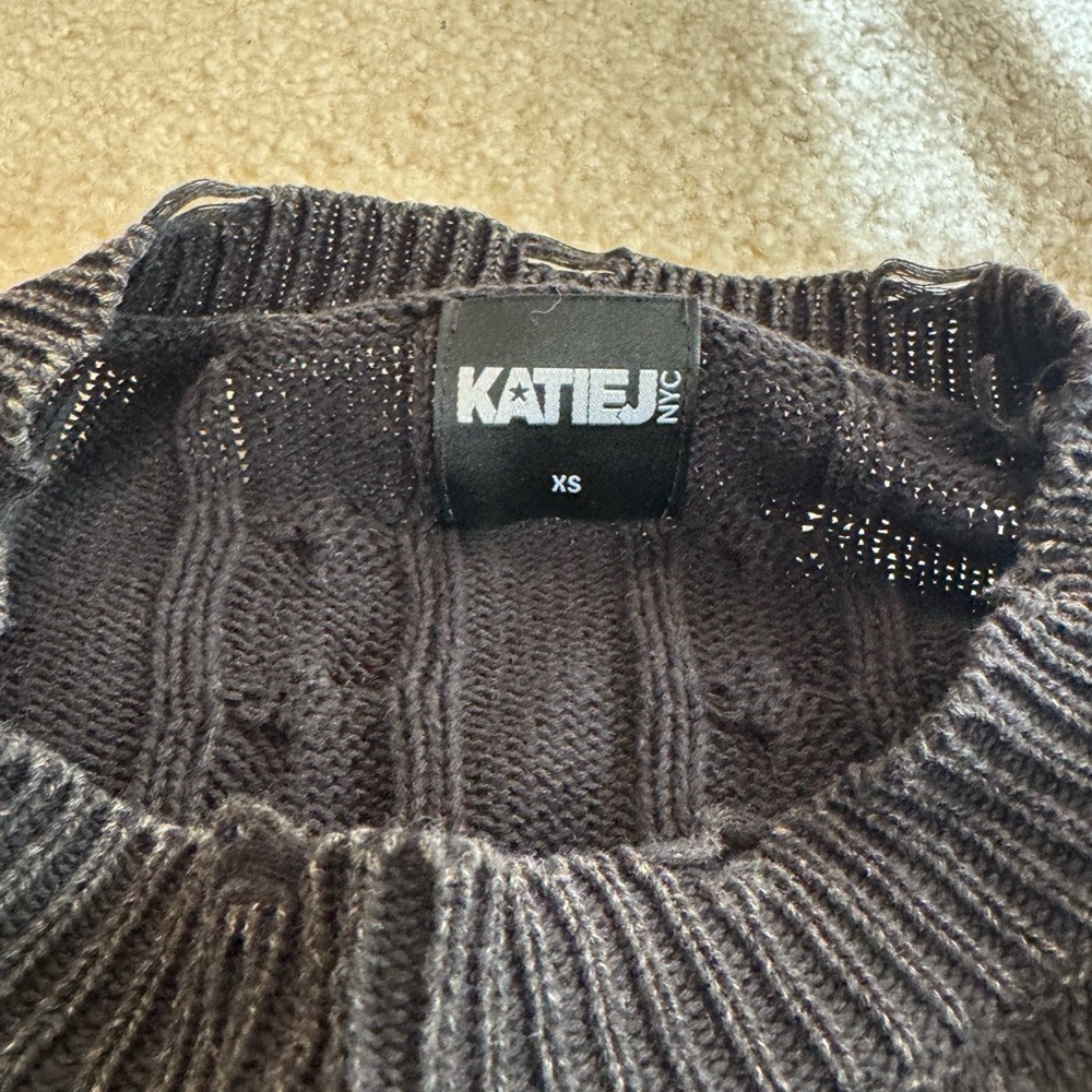 Katie J NYC Black Cable Knit Crewneck Sweater